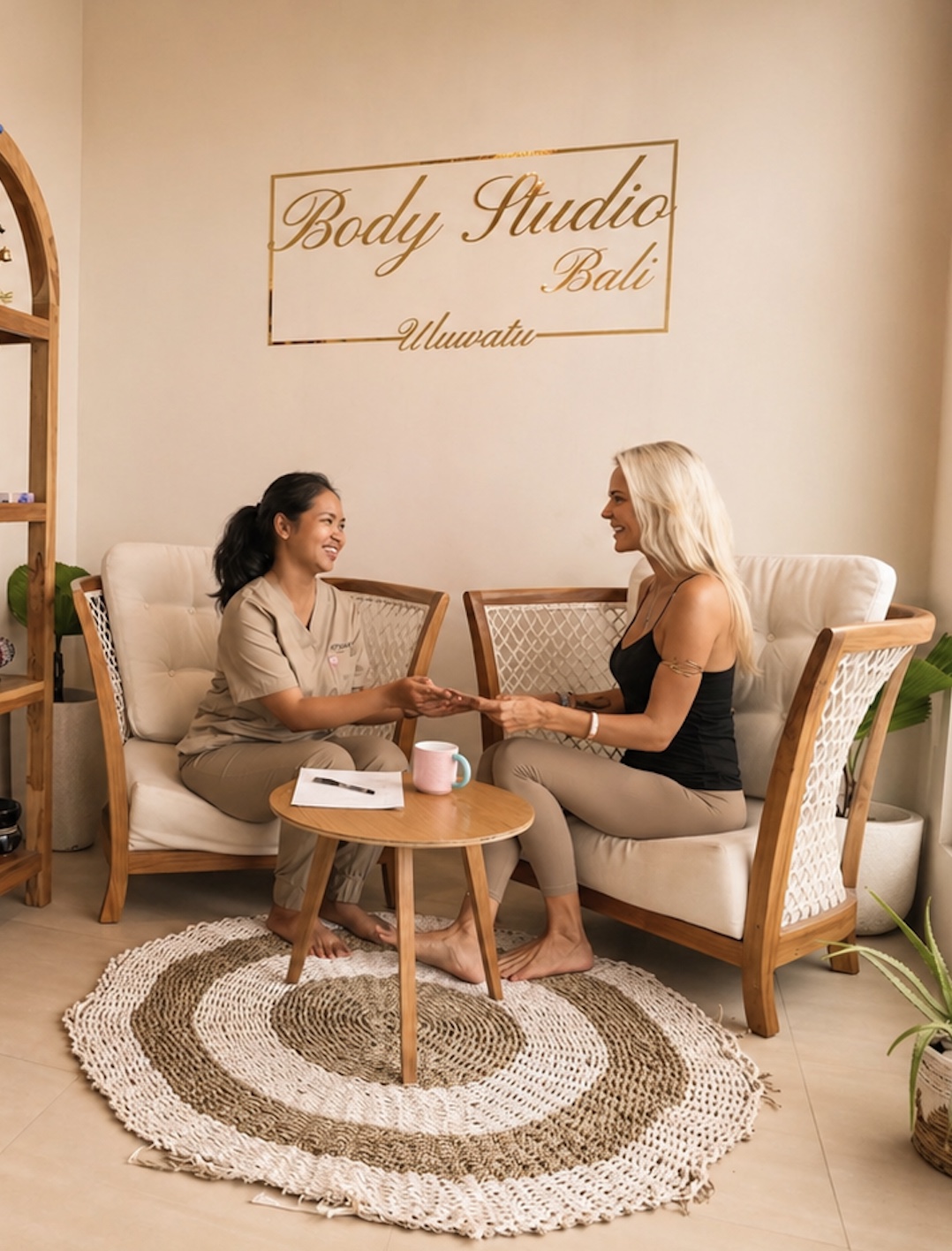 Body Studio Bali 전문가가 고객과 시술 계획을 상담하는 모습